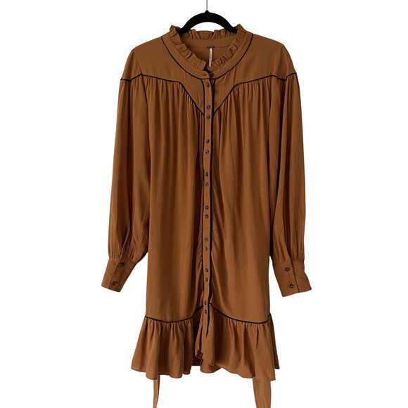 Free People XS Luck Of The Draw Western Dress Button-Down Ruffle Mini - Picture 7 of 11